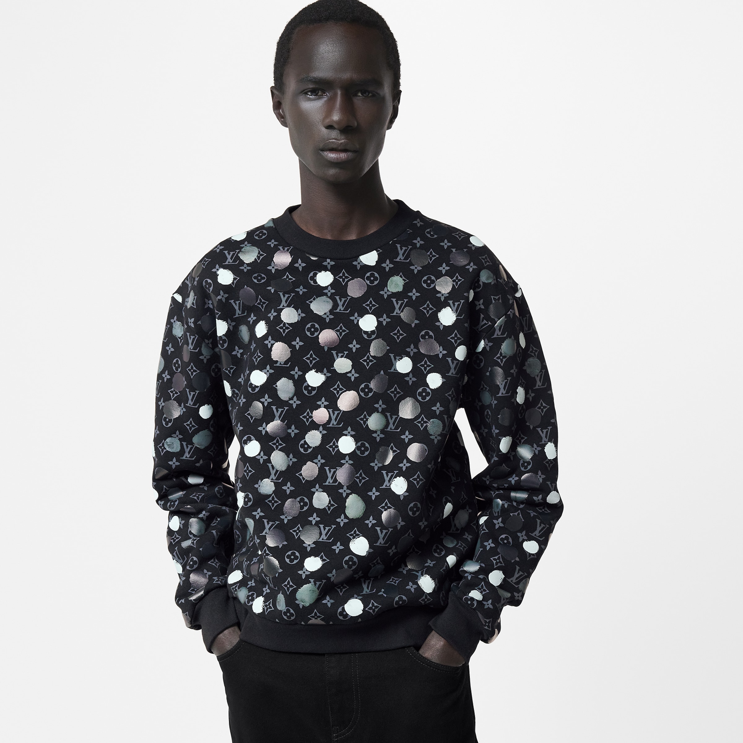 Louis Vuitton Men's Fall/Winter LV x YK Hand-Painted Polka Dot Print Crew Neck Wool Sweater #nigo97177