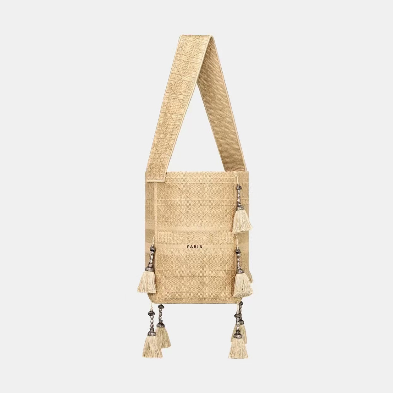 NIGO Dior Women's Beige D-BUBBLE Rattan Checkered Embroidery Straw Effect Canvas Bucket Bag Shoulder Bag Tote #nigo97188