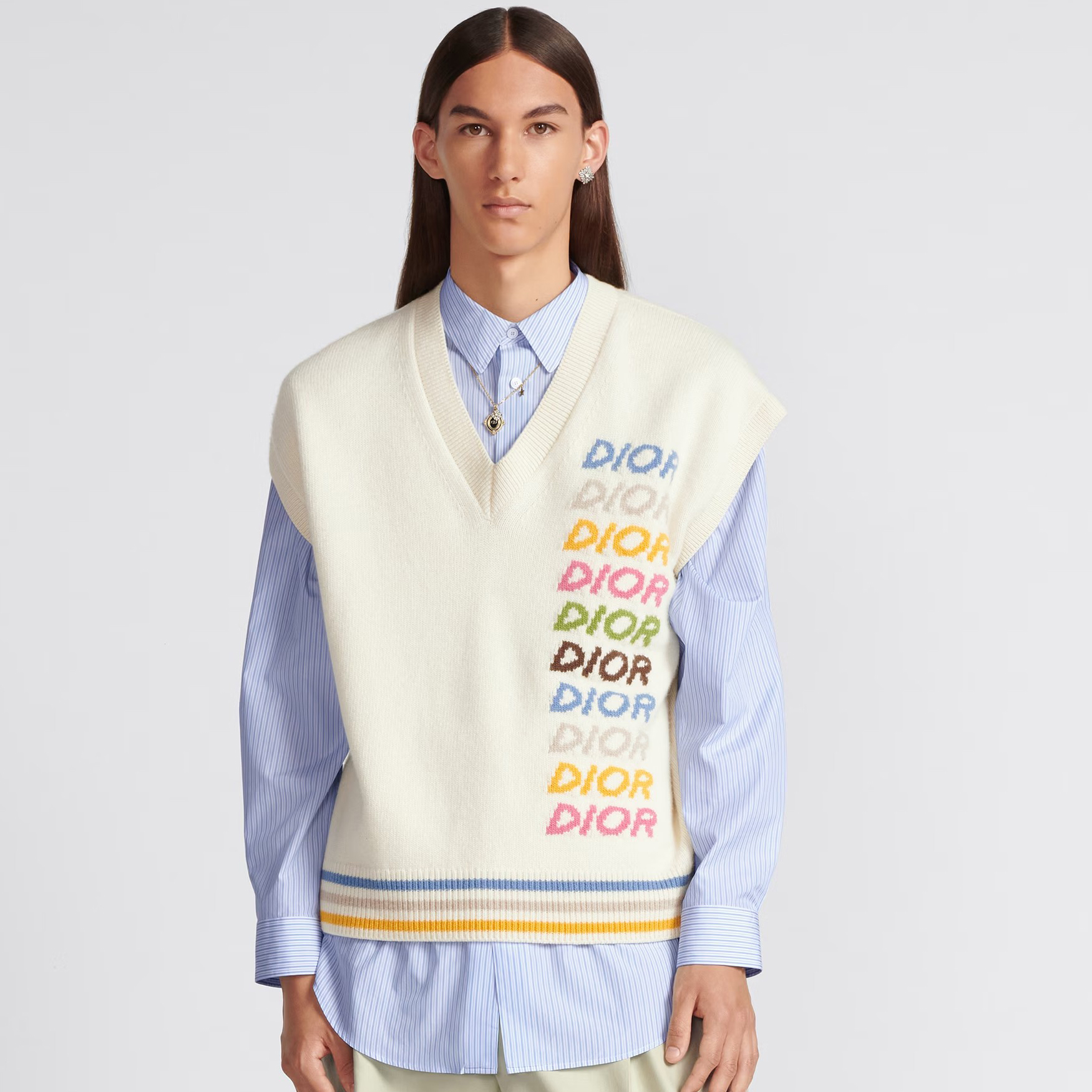 NIGO Dior Men's Fall White Knit Sleeveless Sweater Tank Top Vest #nigo97211