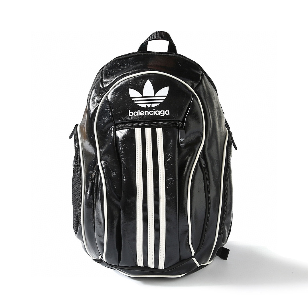 NIGO Balenciaga X Adidas Men's Black Zipper Closure Leather School Bag Backpack Shoulder Bags #nigo97226