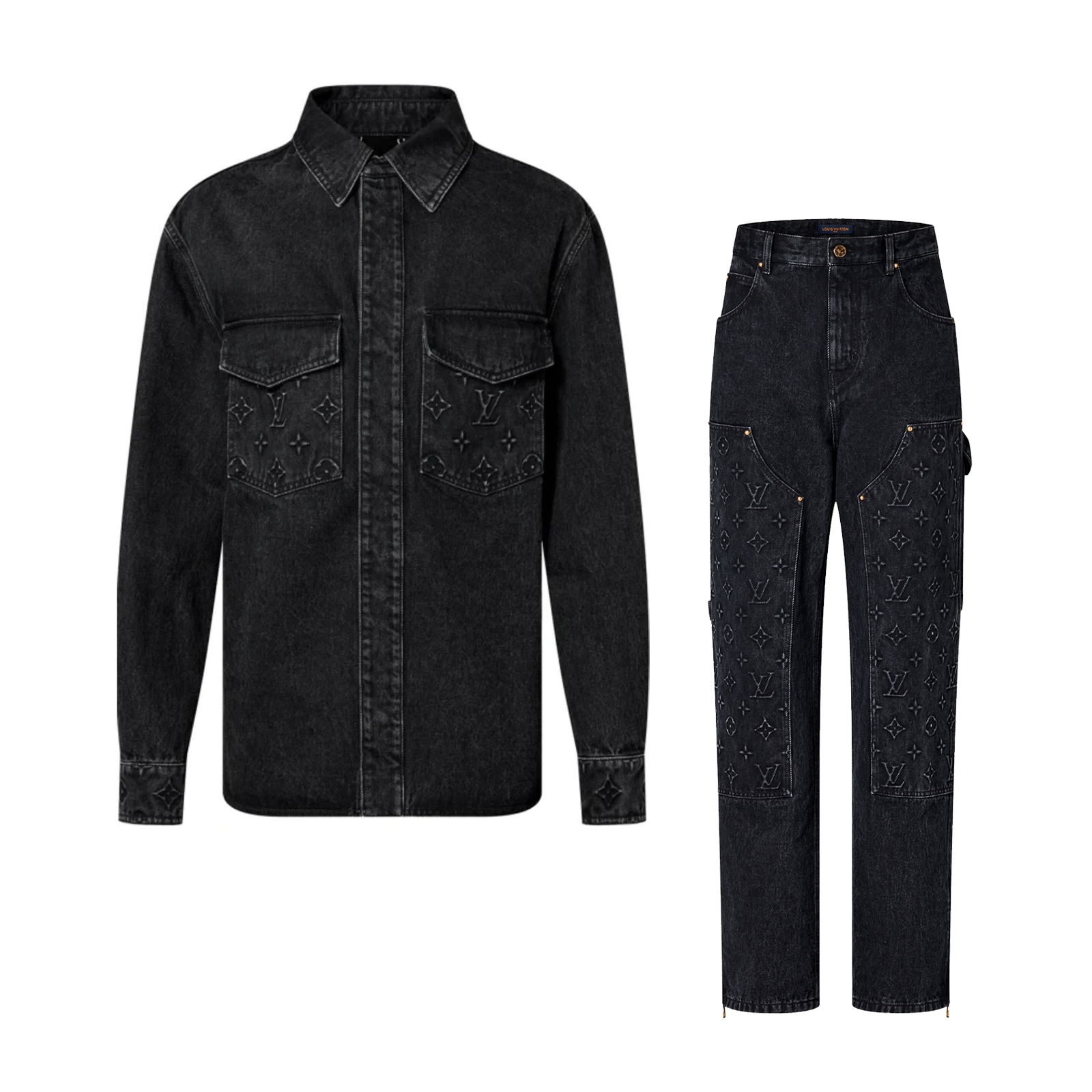 NIGO Louis Vuitton Men's Fall/Winter Three-dimensional Embossed Pocket Denim Jacket Pants Set Suit #nigo97227