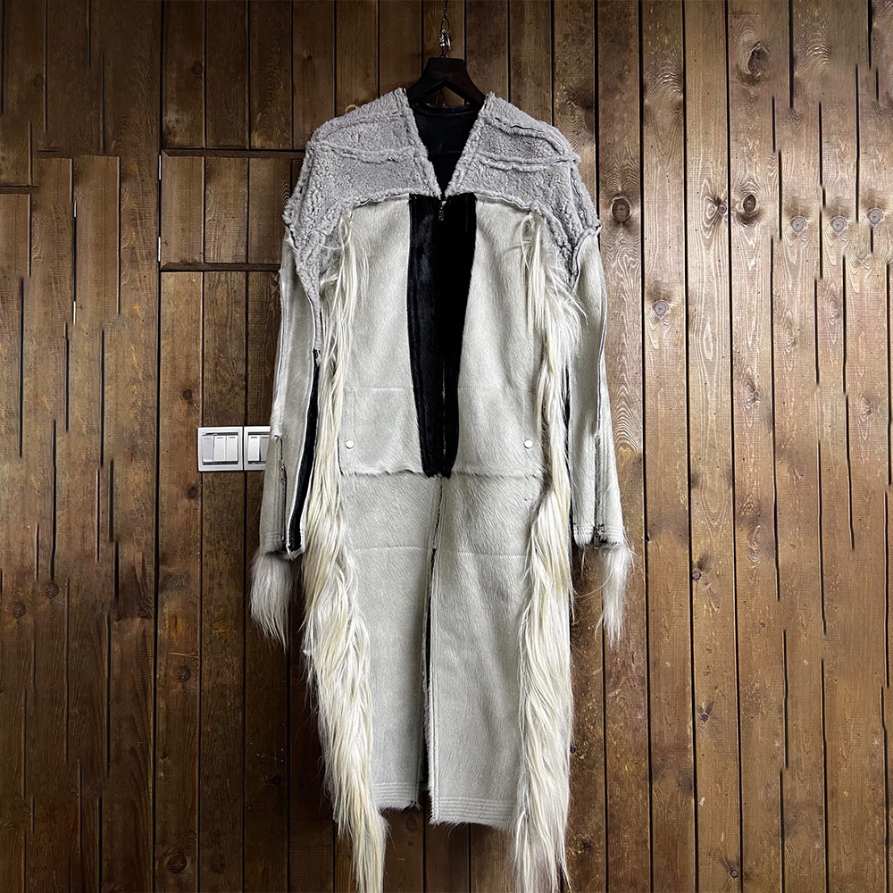 NIGO Rick Owens Men's Autumn And Winter Colorblocking Splicing Zipper Long Loose Fur Coat Ngvp #nigo6964