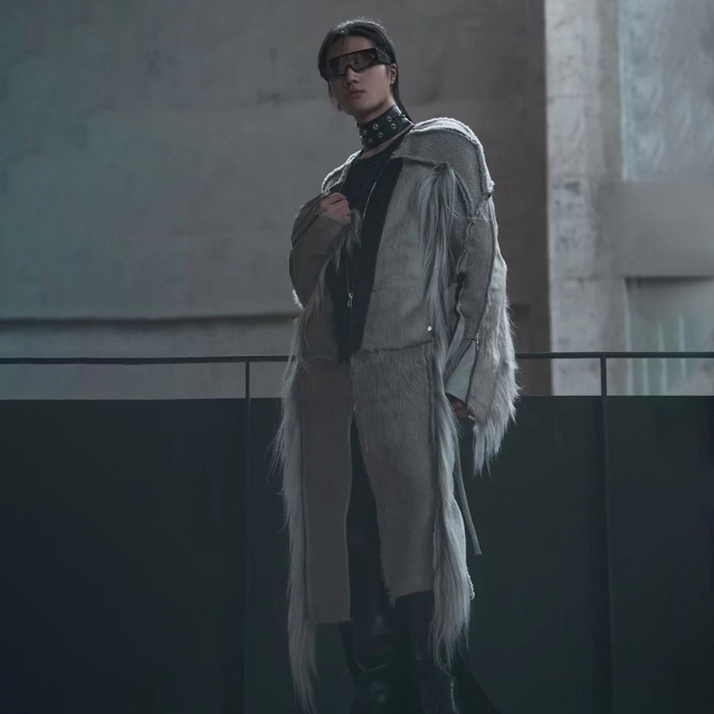 NIGO Rick Owens Men's Autumn And Winter Colorblocking Splicing Zipper Long Loose Fur Coat Ngvp #nigo6964