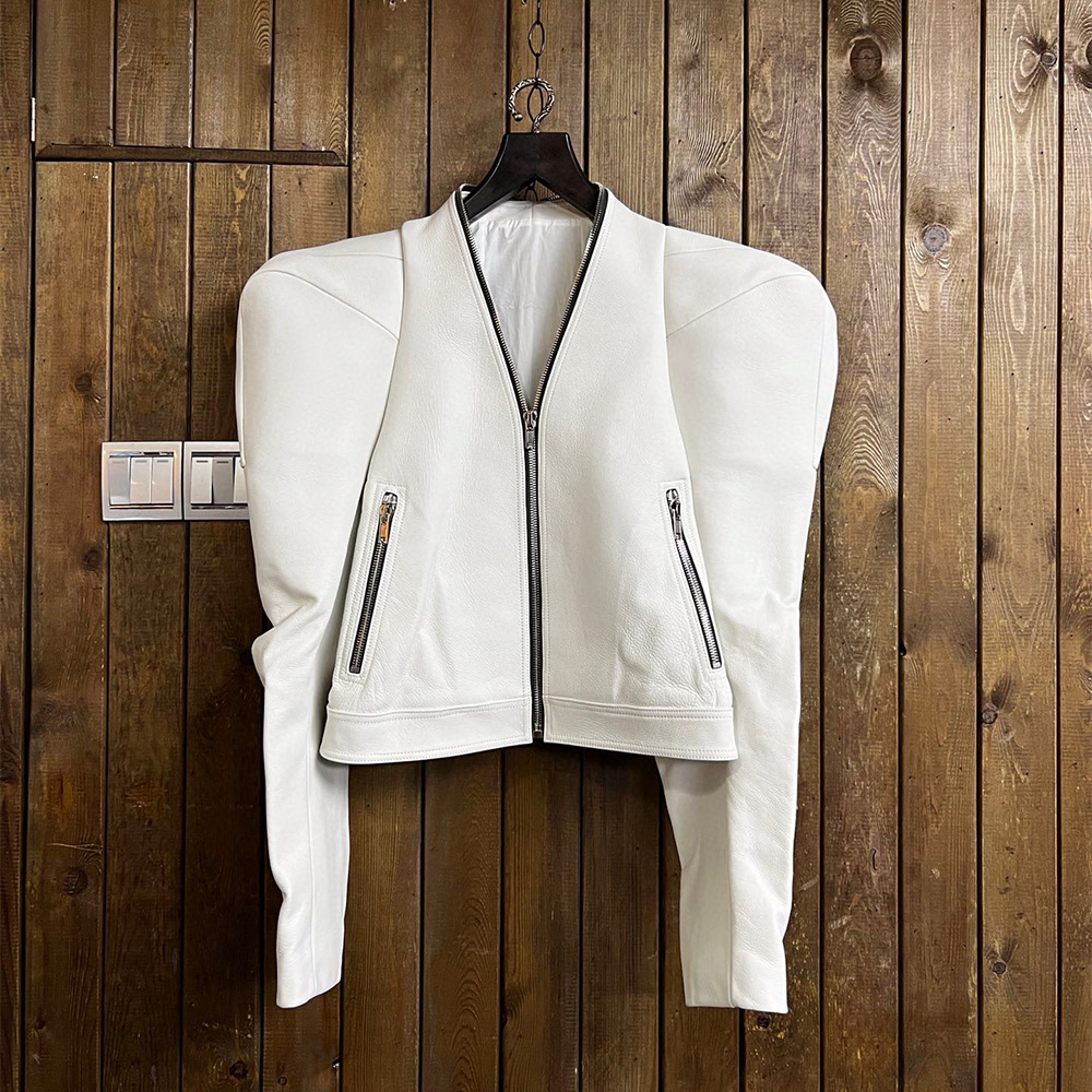 NIGO Rick Owens Men's Autumn And Winter Solid Color Short Fit Zipper Casual Leather Jacket Ngvp #nigo6961