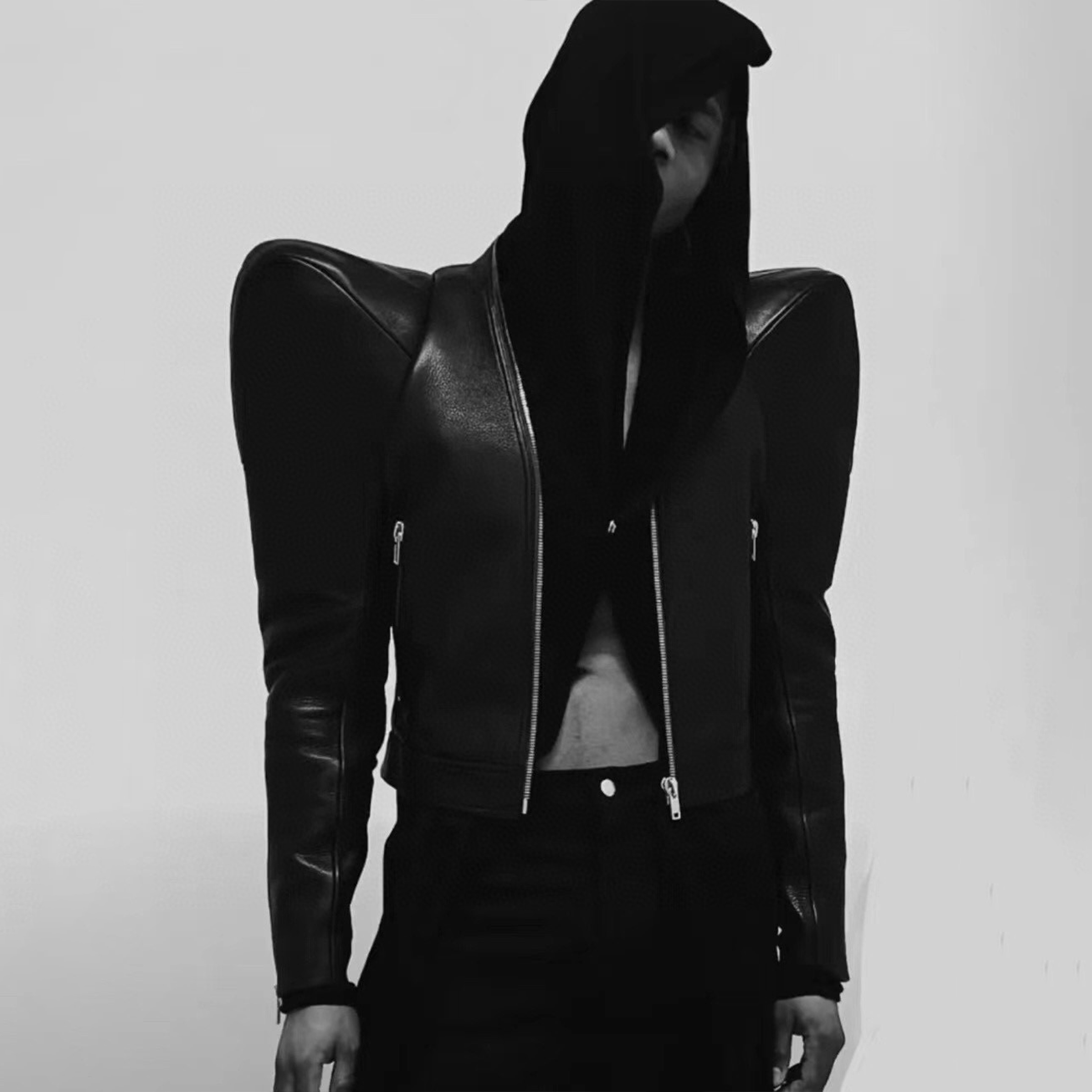 NIGO Rick Owens Men's Autumn And Winter Solid Color Short Fit Zipper Casual Leather Jacket Ngvp #nigo6961