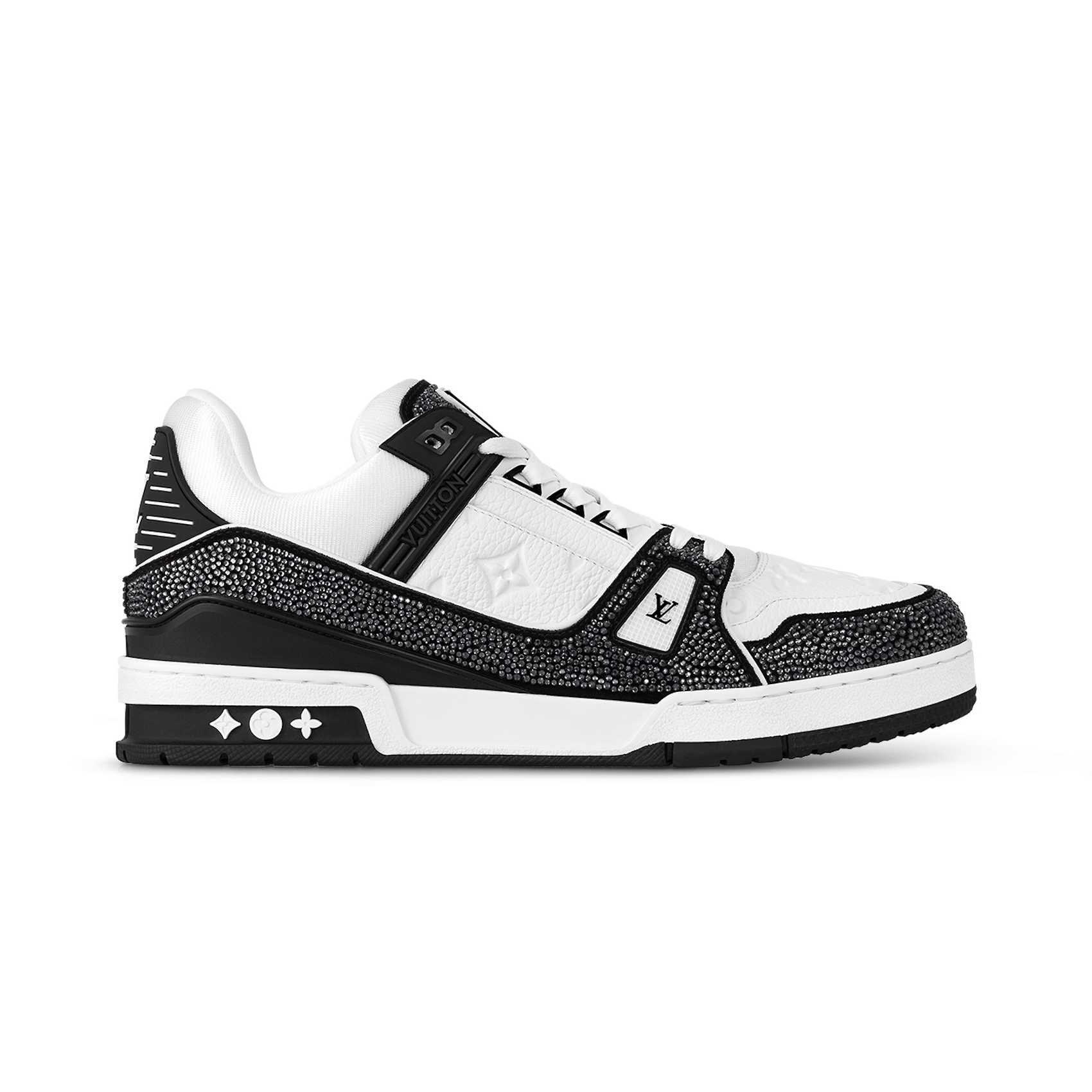 NIGO Louis Vuitton Men's and Women's LV Trainer Sneaker Black and White Cowhide Crystal Low Top Board Shoes #nigo97249