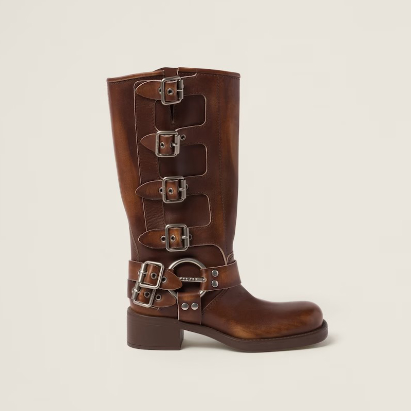 NIGO MiuMiu Women's Fall And Winter Two-Tone Cowhide/Suede Four-Buckle Model Tall Boots Shoes #nigo97263