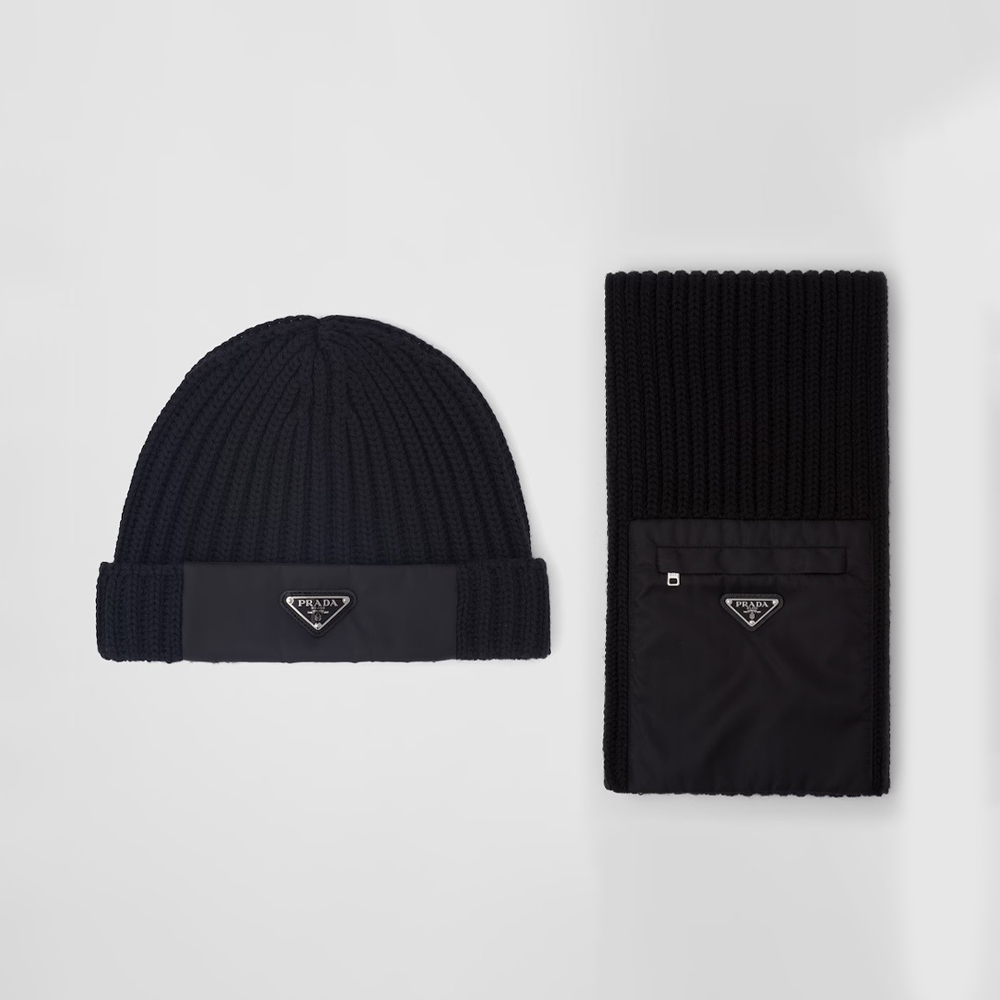 NIGO Prada Men's Winter Re-Nylon Gapbardine And Wool Cap Scarf Set Suit #nigo97259