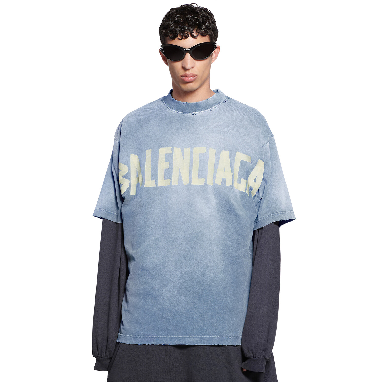 NIGO Balenciaga Men's Summer Tape Type Short Sleeved T-shirt Medium Fit Faded Blue #nigo97268