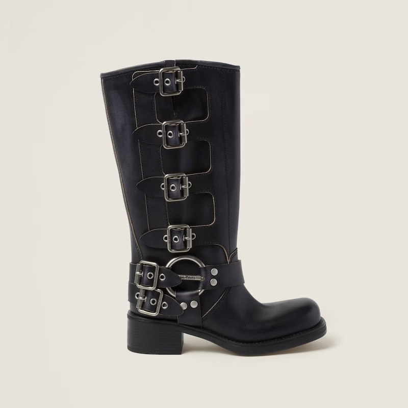 NIGO MiuMiu Women's Fall And Winter Two-Tone Cowhide/Suede Four-Buckle Model Tall Boots Shoes #nigo97263