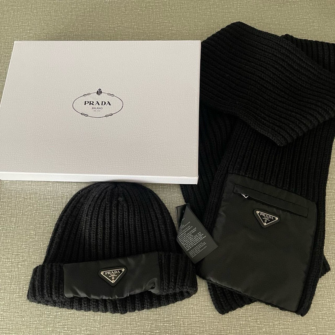 NIGO Prada Men's Winter Re-Nylon Gapbardine And Wool Cap Scarf Set Suit #nigo97259