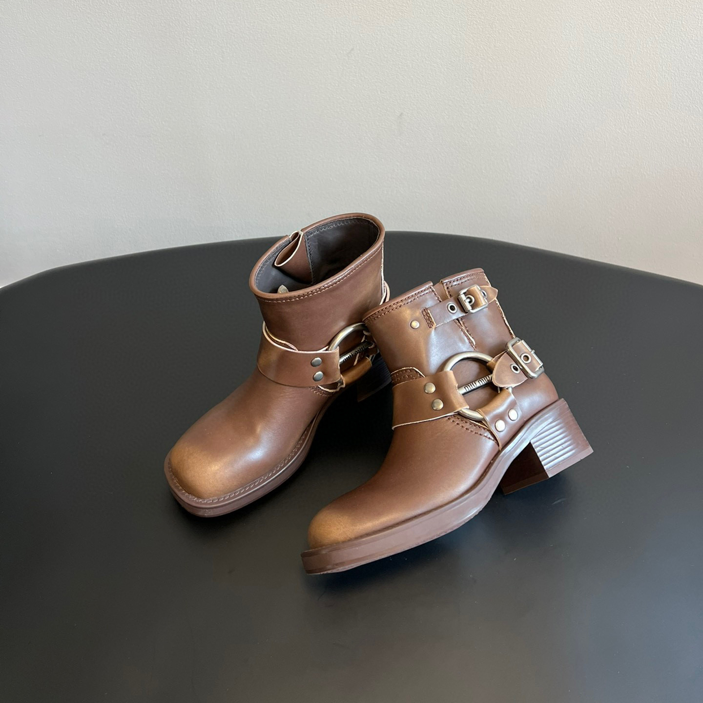 NIGO MiuMiu Women's Autumn/Winter Two-tone Cowhide/Suede Short Boots Shoes #nigo97266