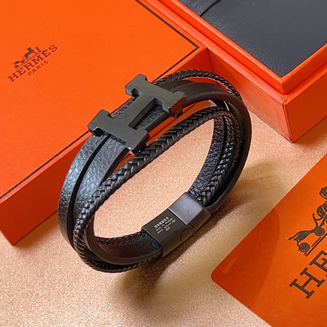 NIGO Hermes Black Knight Leather Strap Bracelet Jewelry #nigo97279