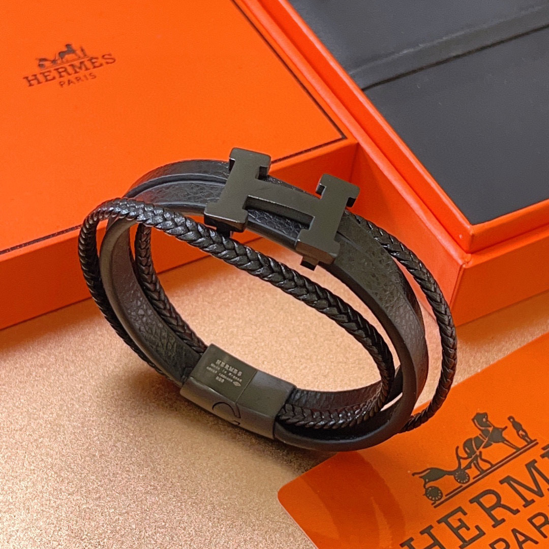 NIGO Hermes Black Knight Leather Strap Bracelet Jewelry #nigo97279