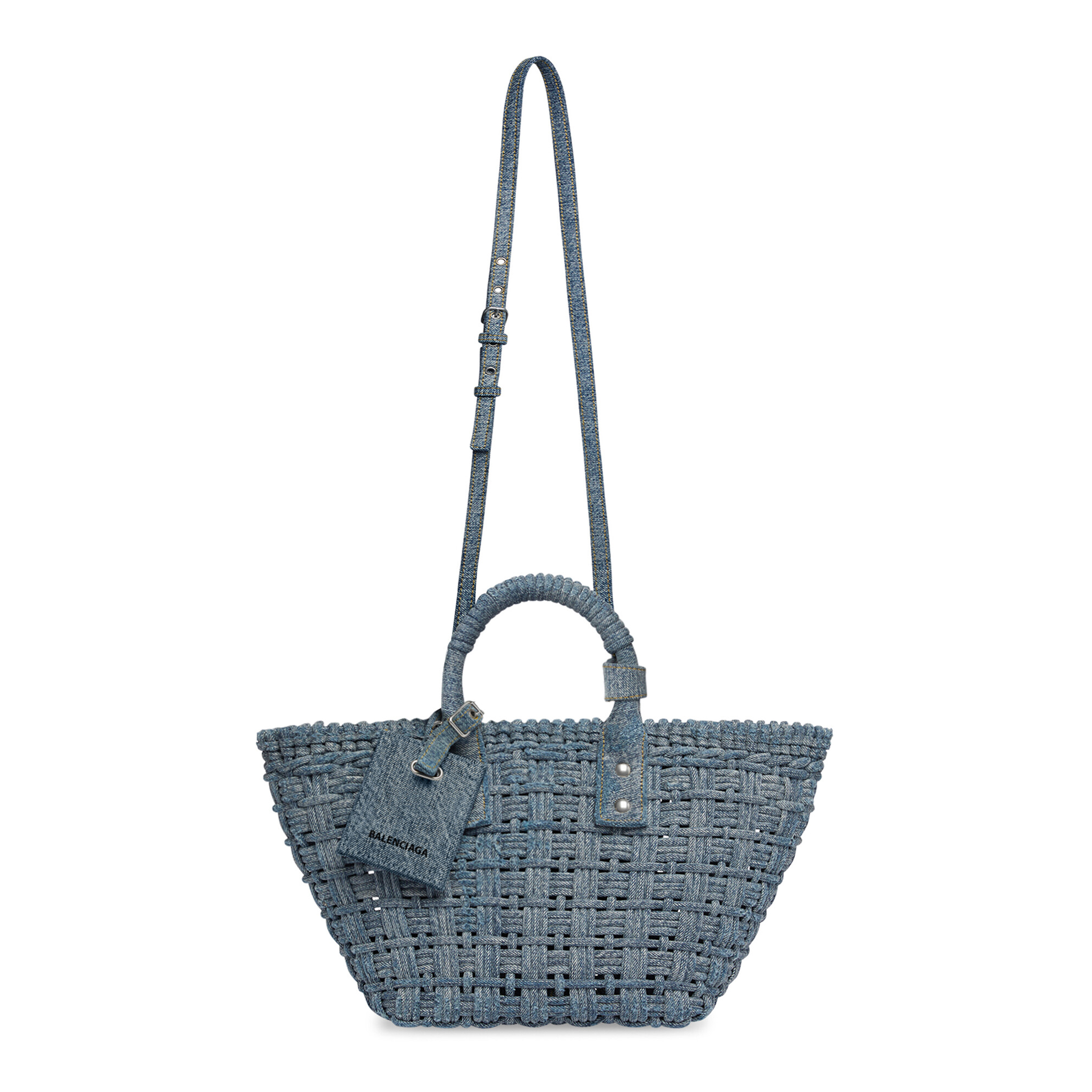 NIGO Balenciaga Women's Blue Washed Brushed Removable Shoulder Strap Cowboy Vintage Woven Ultra Small Handbag Ngvp #nigo7259