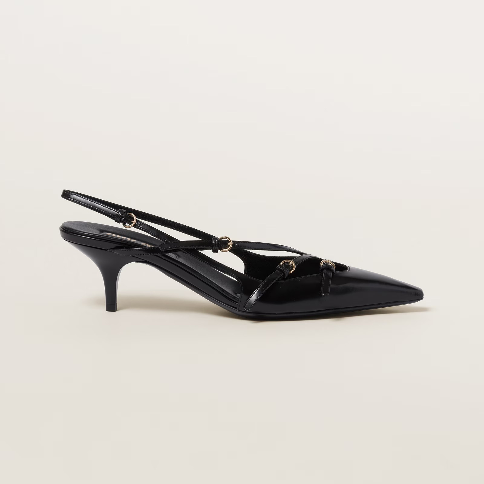 NIGO MiuMiu Women's Cowhide Fine Heel Pointed High Heels Shoes Patent Leather Slingbacks With Buckles #nigo97294
