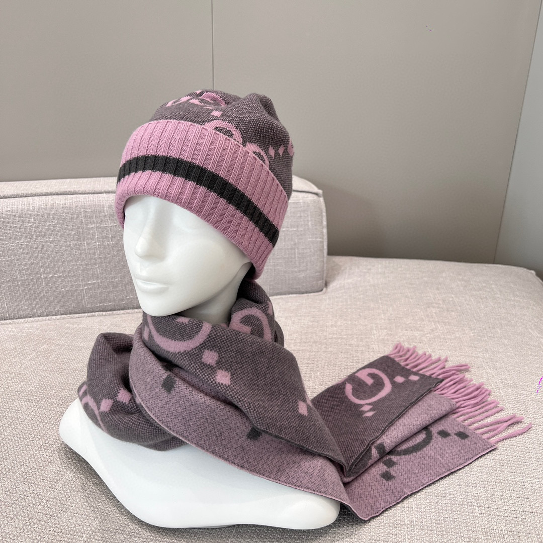 NIGO Gucci GG Knit Cashmere Hat Jacquard Tassel Scarf Set Suit #nigo97291
