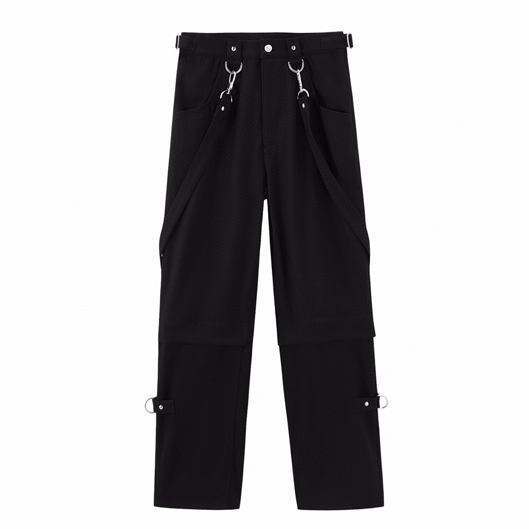 NIGO Givenchy Men's Spring and Autumn Wool Solid Color 2-in-1 Detachable Strap Pants Zipper Casual Work Pants Black Ngvp #nigo7278