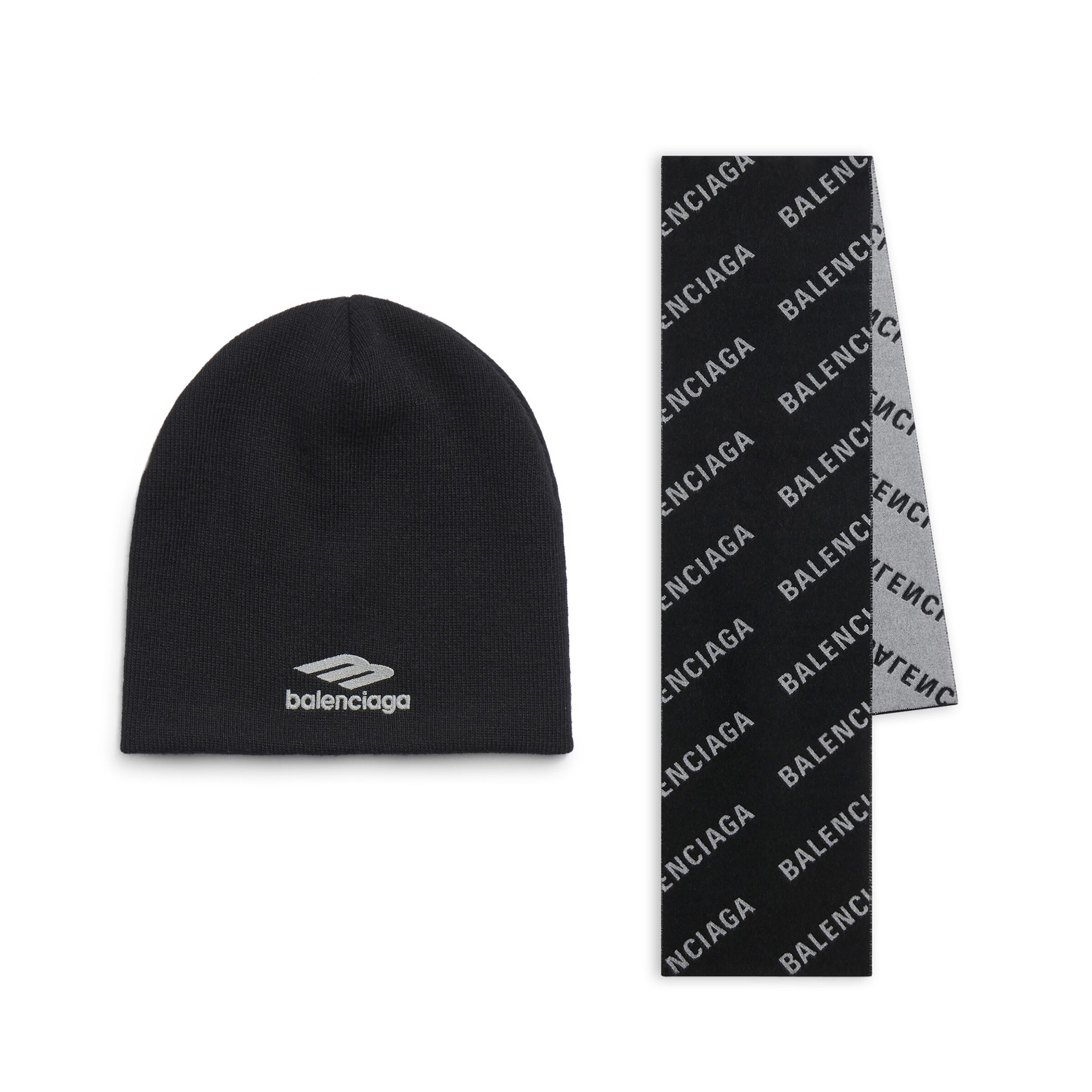 NIGO Balenciaga Men's Knit Skiwear 3b Sports Icon Beanie In Black Allover Logo Macro Scarf In Black Set Suit #nigo97316