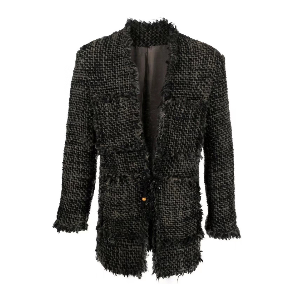 NIGO Magliano Men's Autumn And Winter Broken Woven Lace Up Tweed Distressed Long Sleeved Fitted Jacket Ngvp #nigo7172