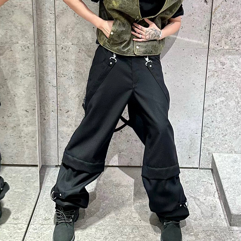 NIGO Givenchy Men's Spring and Autumn Wool Solid Color 2-in-1 Detachable Strap Pants Zipper Casual Work Pants Black Ngvp #nigo7278