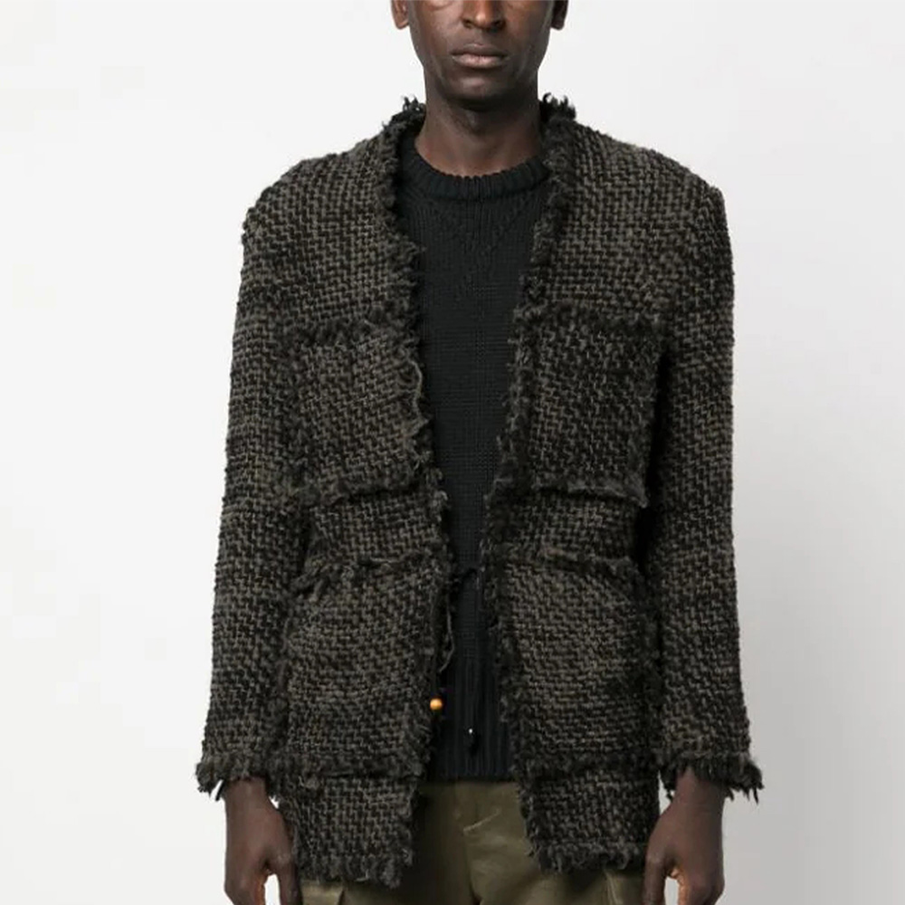 NIGO Magliano Men's Autumn And Winter Broken Woven Lace Up Tweed Distressed Long Sleeved Fitted Jacket Ngvp #nigo7172