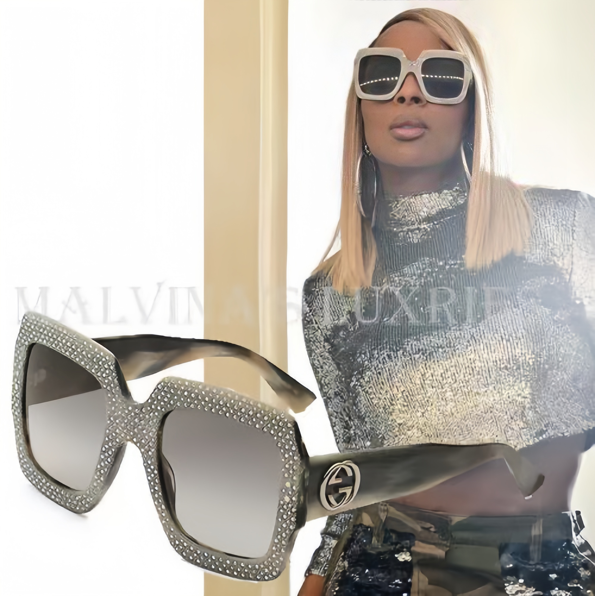 NIGO Gucci Women's Rhinestone Frame Square Sunglasses Glasses #nigo97314
