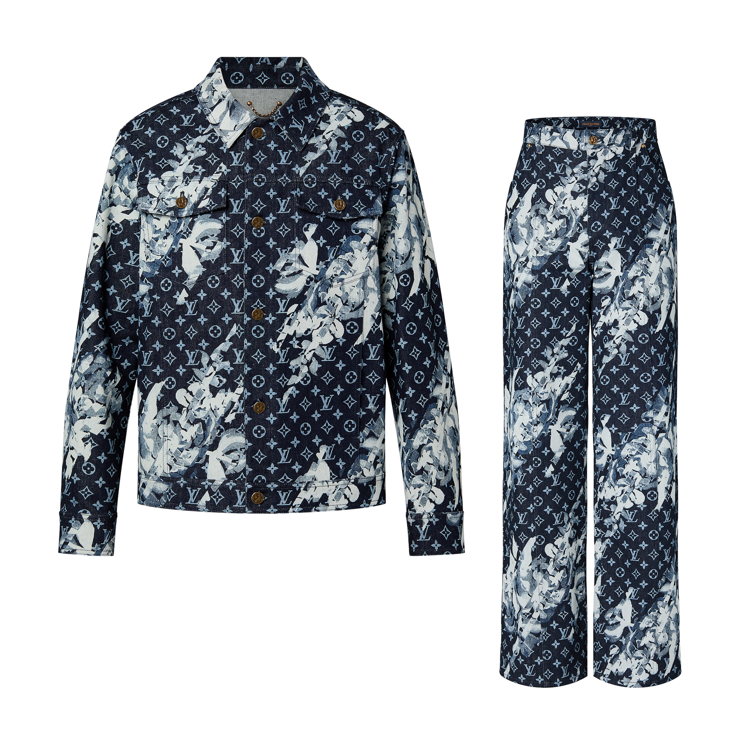 NIGO Louis Vuitton Men's Spring Autumn Letter Monogram Printed Denim Jacket Pants Set Suit #nigo97341