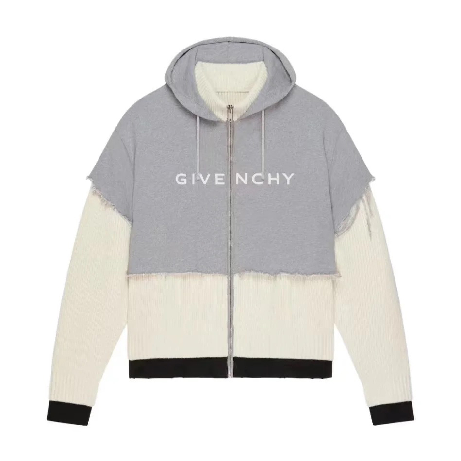 NIGO Givenchy Men's Patchwork Fake Two Piece Straight Long Sleeve Hooded Sweatshirt Zipper Jacket #nigo97324