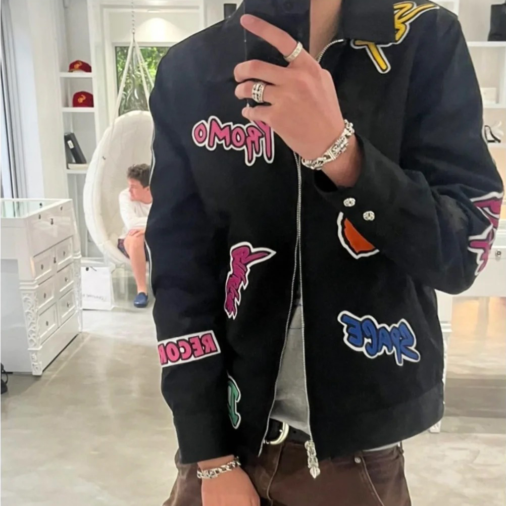 NIGO Chrome Hearts Men's Graffiti Pattern Black Zipper Long Sleeve Cotton Jacket #nigo97329