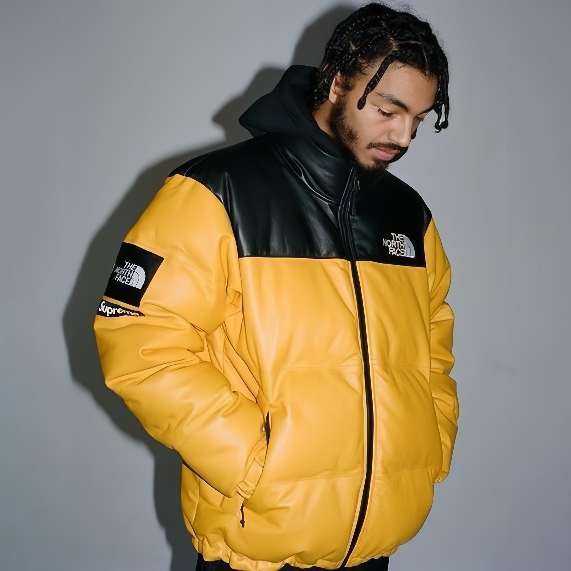 NIGO Supreme X The North Face Co-ed Leather Colorblocking Zip Puffer Down Jacket #nigo97332