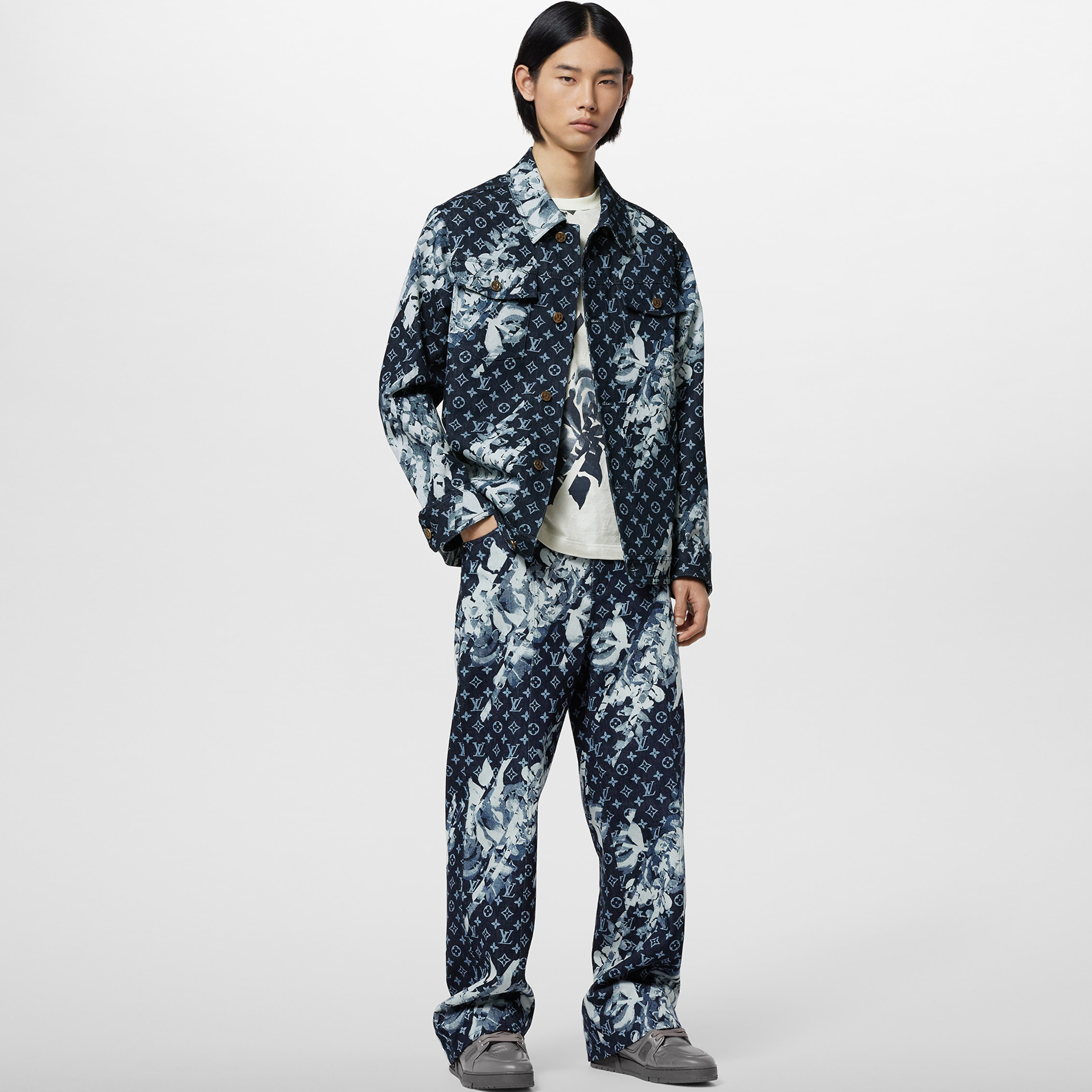 NIGO Louis Vuitton Men's Spring Autumn Letter Monogram Printed Denim Jacket Pants Set Suit #nigo97341