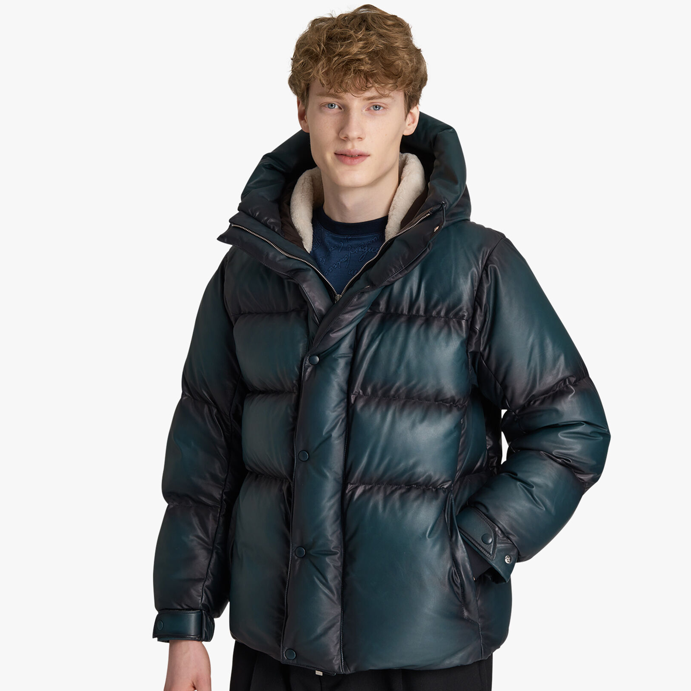 NIGO Berluti Men's Winter Solid Color Single Breasted Long Sleeve Hooded Leather Puffer Down Jacket Ngvp #nigo7215