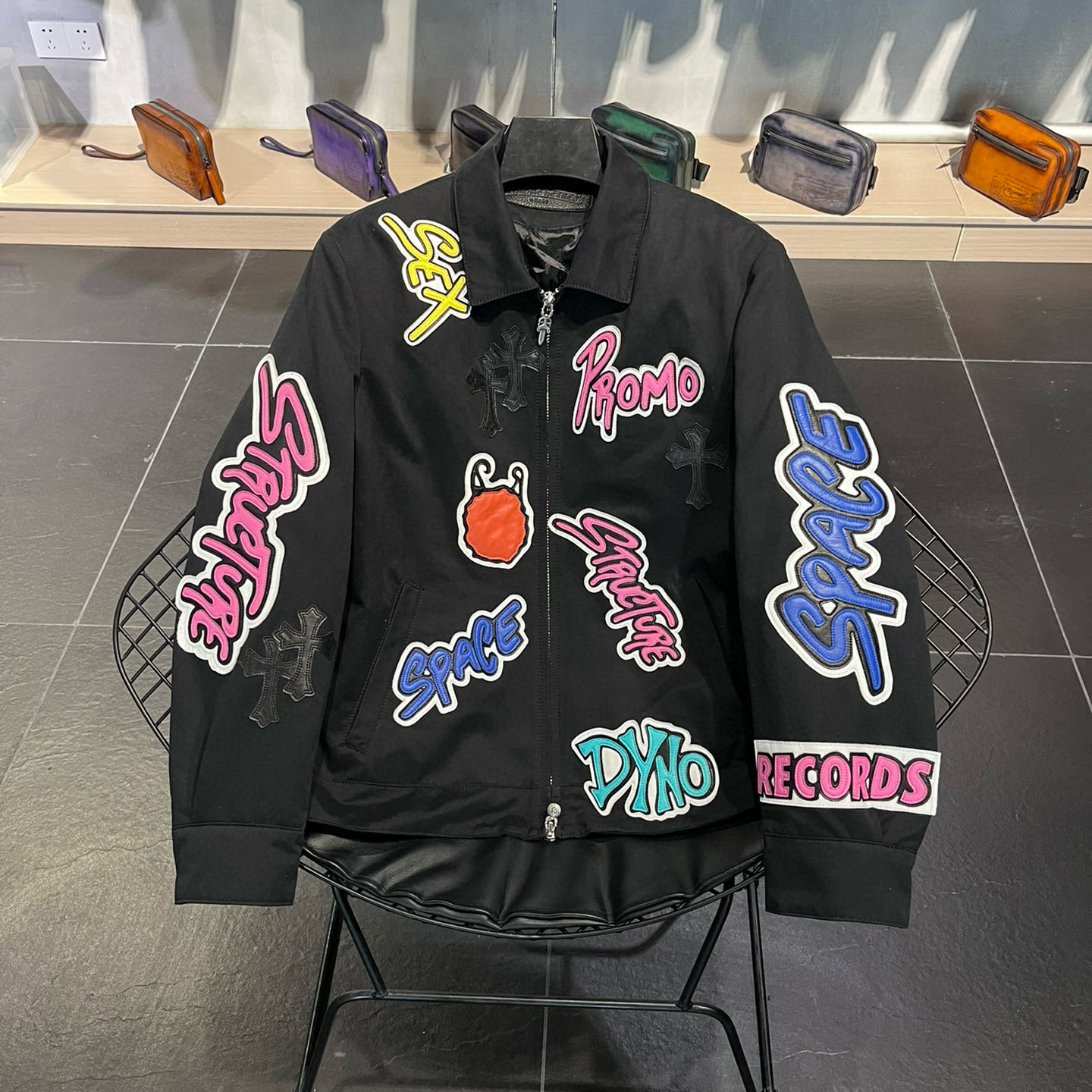 NIGO Chrome Hearts Men's Graffiti Pattern Black Zipper Long Sleeve Cotton Jacket #nigo97329