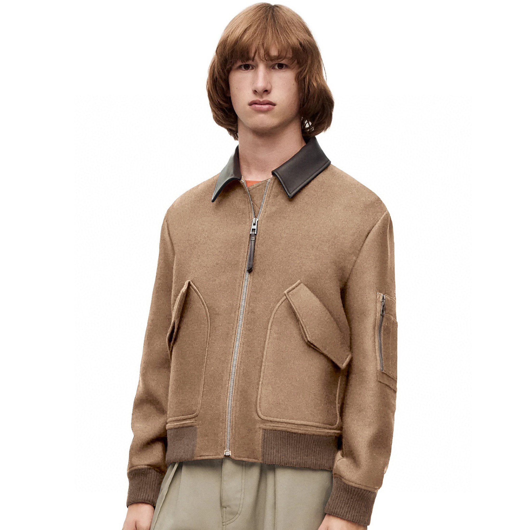 NIGO Loewe Men's Autumn/Winter Solid Color Wool Lapel Zipper Long Sleeve Fitted Aviator Jacket Ngvp #nigo7151
