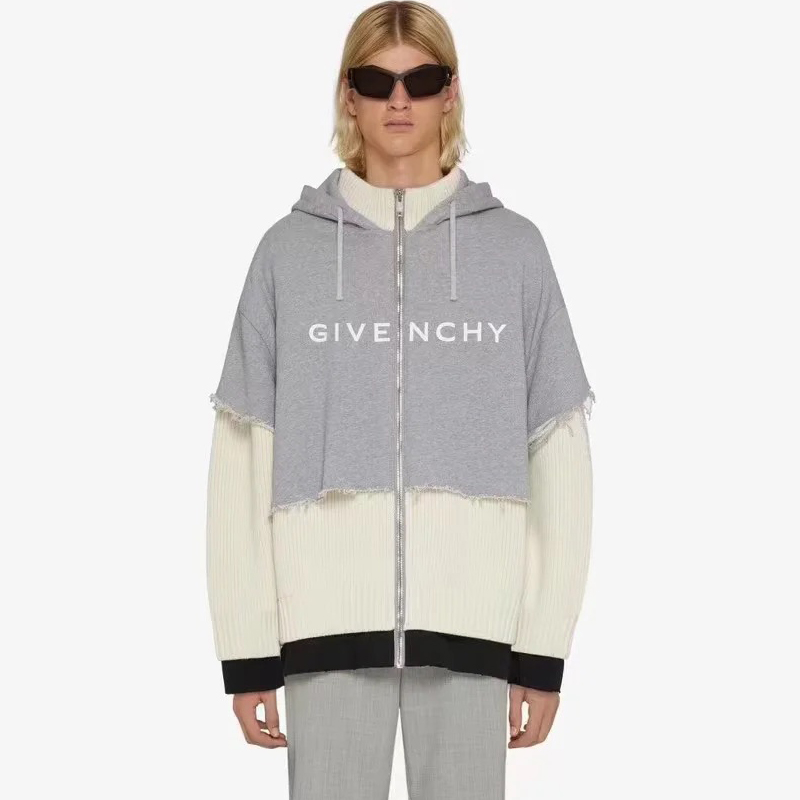NIGO Givenchy Men's Patchwork Fake Two Piece Straight Long Sleeve Hooded Sweatshirt Zipper Jacket #nigo97324