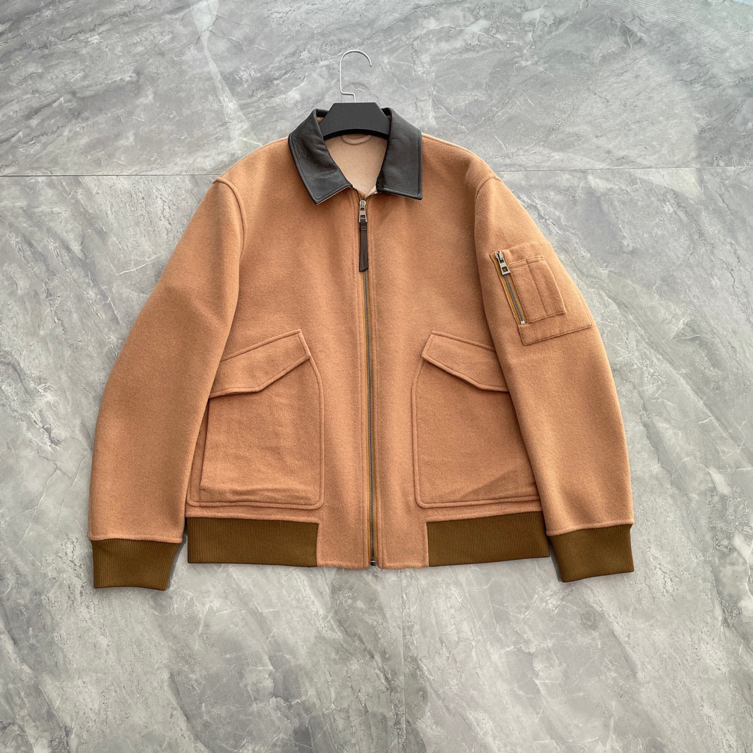 NIGO Loewe Men's Autumn/Winter Solid Color Wool Lapel Zipper Long Sleeve Fitted Aviator Jacket Ngvp #nigo7151