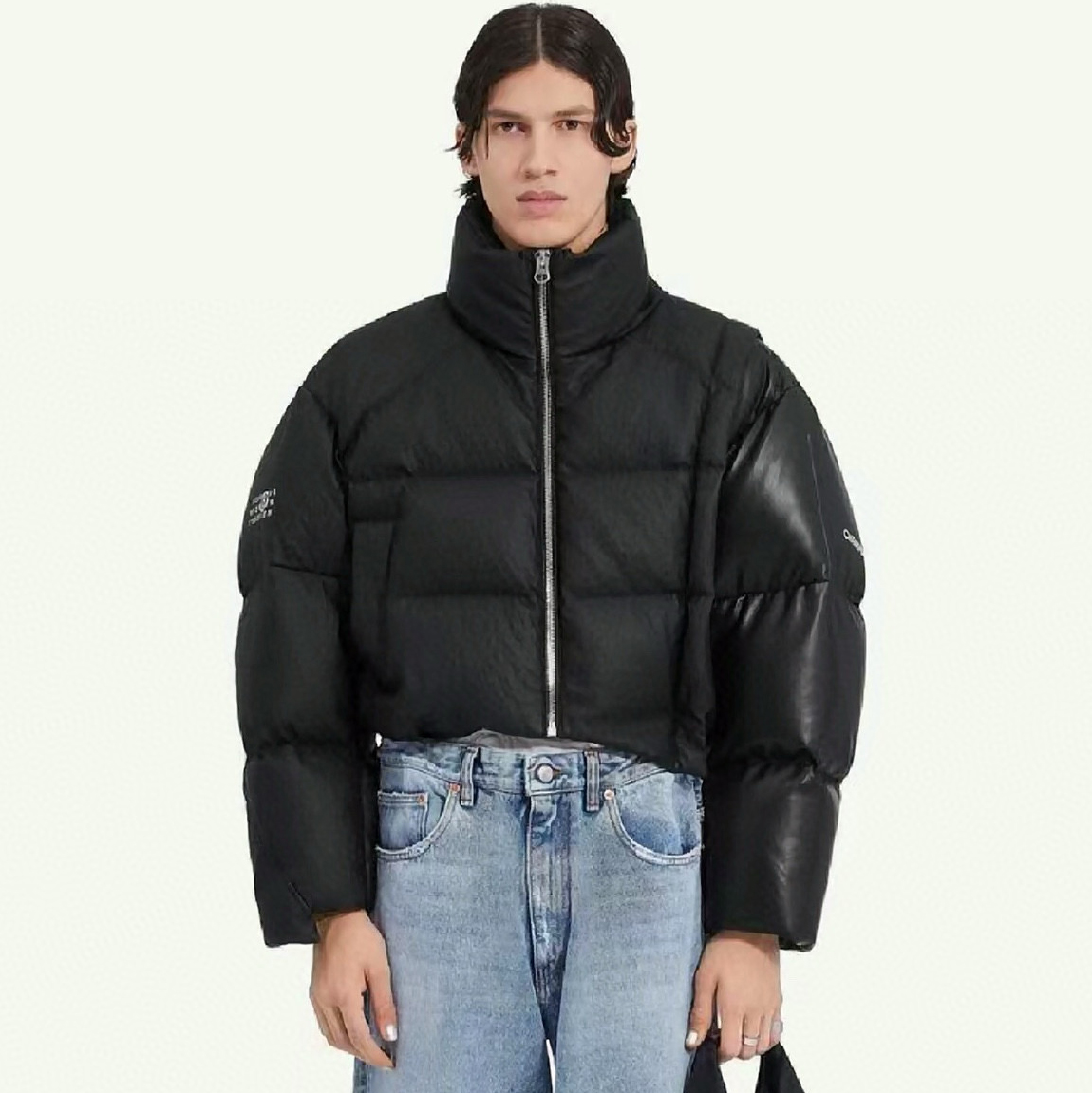 NIGO Maison Margiela Men's Winter Black Pleated Wide Down Patchwork Shorts Down Puffer Jacket #nigo97331