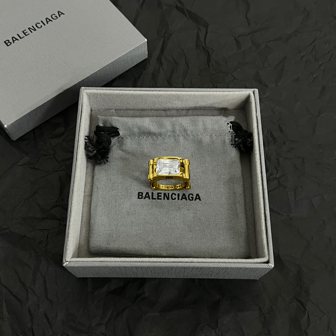 NIGO Balenciaga Metal Monogrammed Rhinestone Double Ring #nigo97355