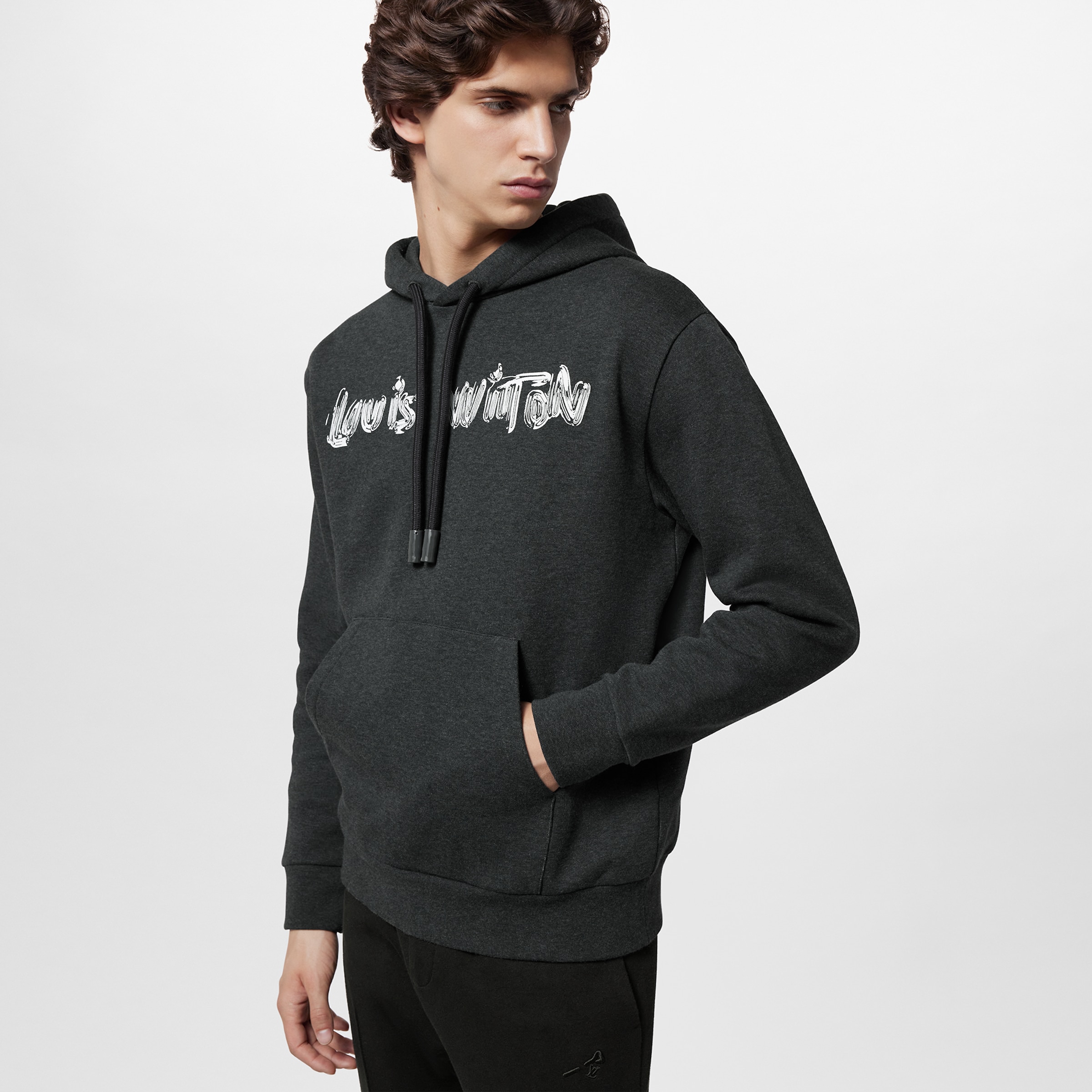 NIGO Louis Vuitton Men's Autumn Dark Grey Printed Cotton Hooded Sweatshirt Pulloverp #nigo97371