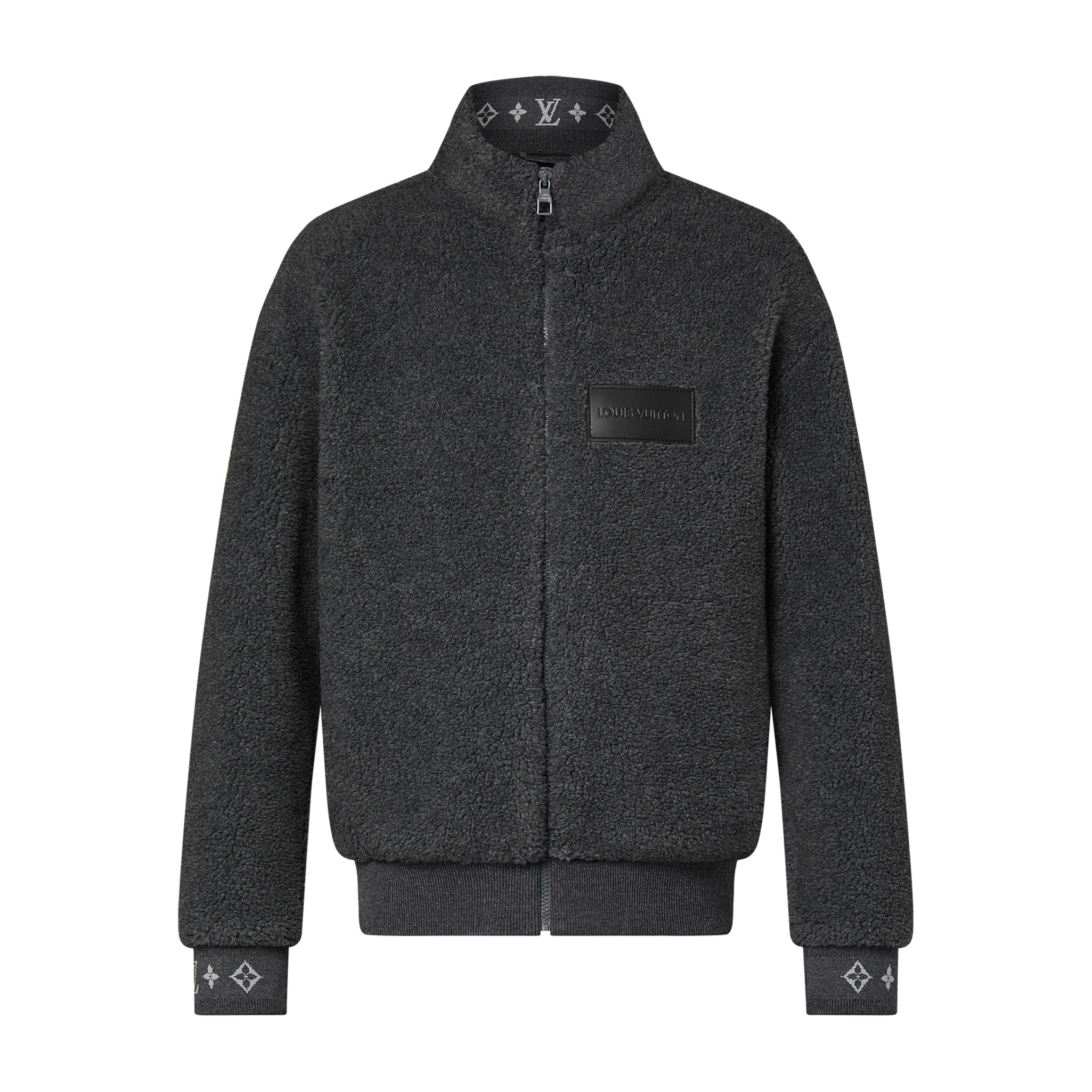 NIGO Louis Vuitton Men's Winter Dark Grey Lambswool Zip Hooded Jacket Fleece Blouson #nigo97411