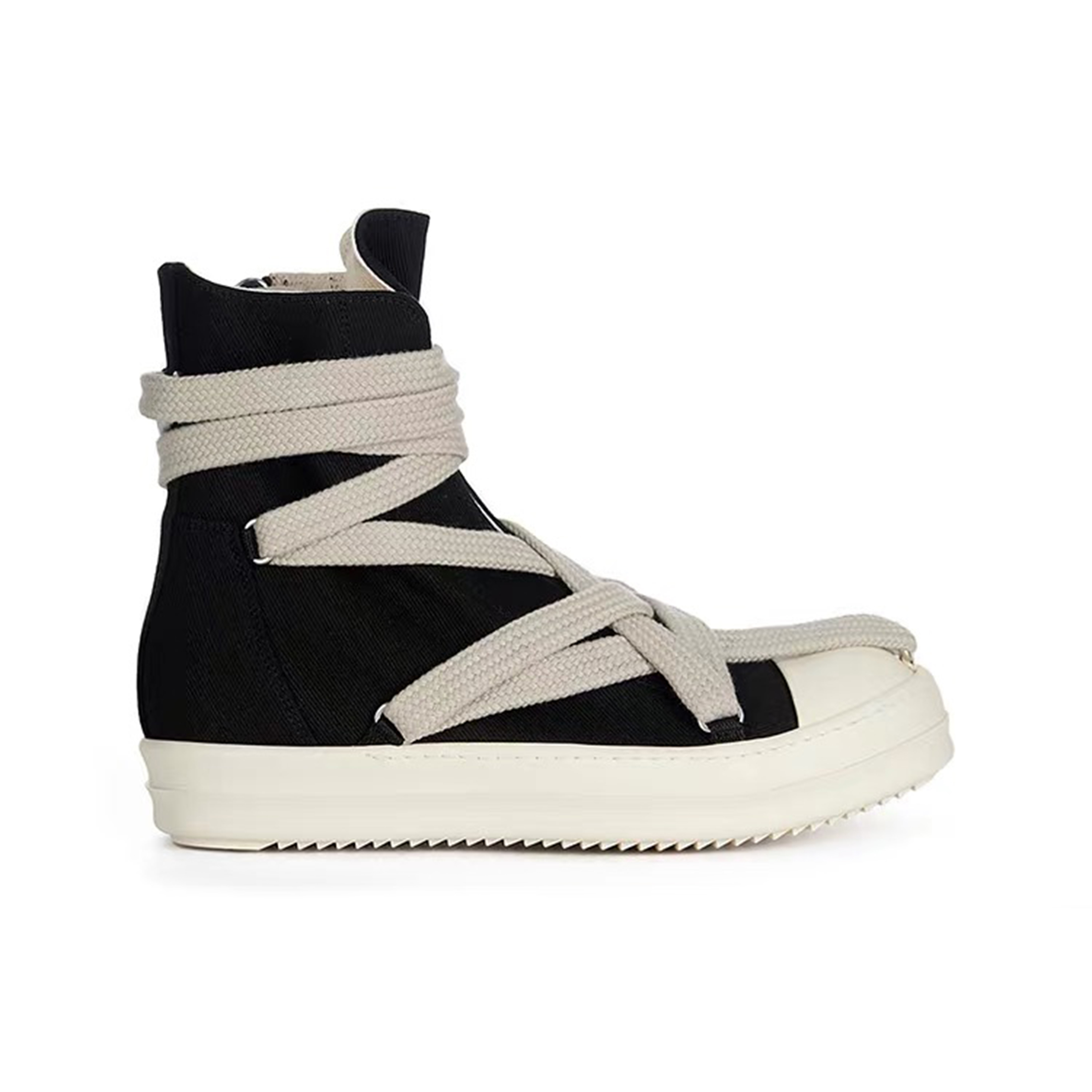 NIGO Rick Owens Men's Four Seasons Black Denim Cross Strap Round Toe High Top Zipper Fashion Comfortable Casual Board Shoes Ngvp #nigo7285
