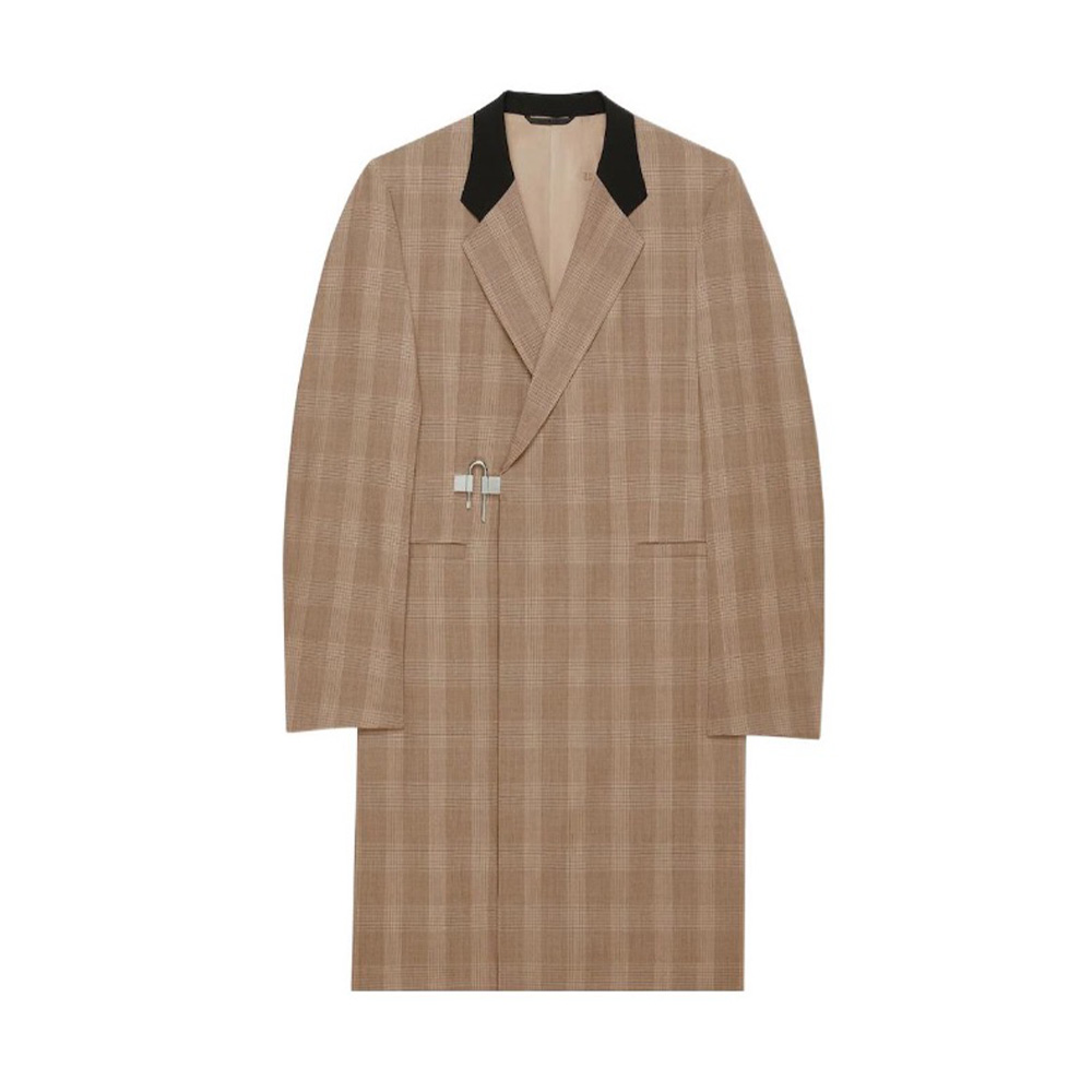 NIGO Givenchy Men's Spring And Autumn Blended Check Lapel U-Lock Button Closure Mid-Length Fitted Straight Coat Ngvp #nigo7244