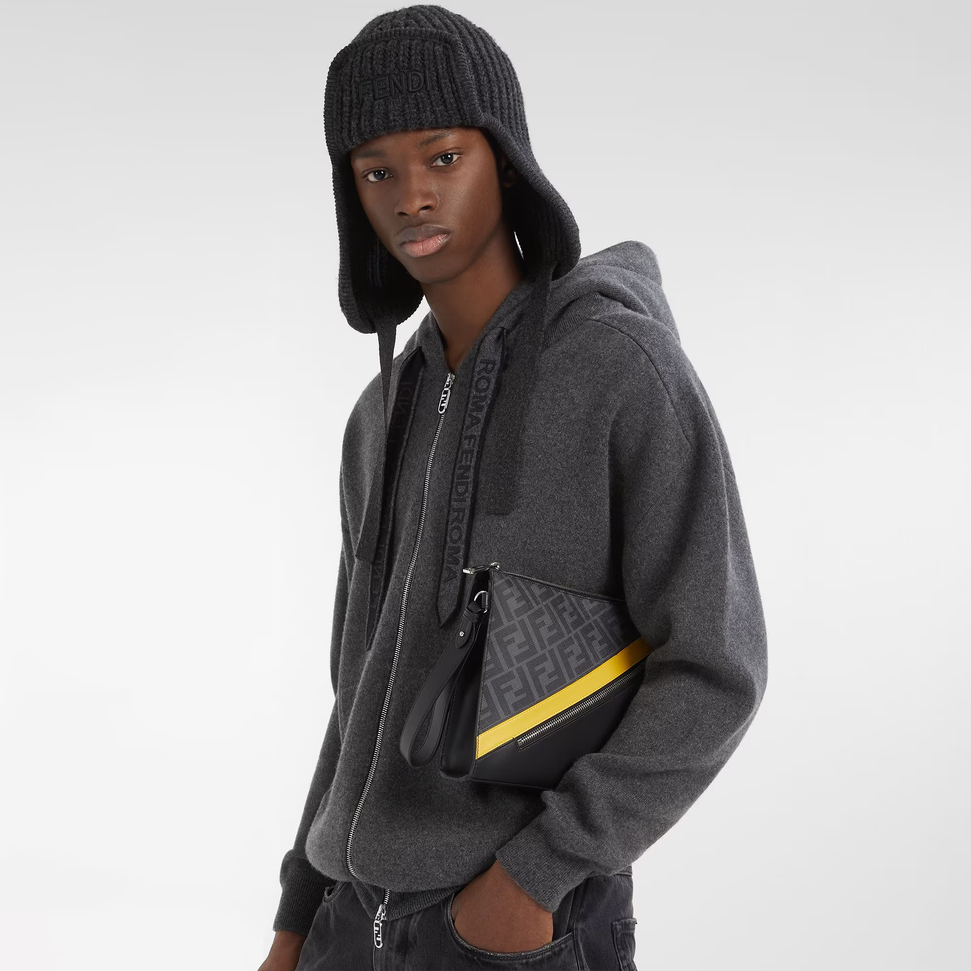 NIGO Loewe Men's Autumn/Winter Dark Grey Knitted Zip Hooded Jacket #nigo97379