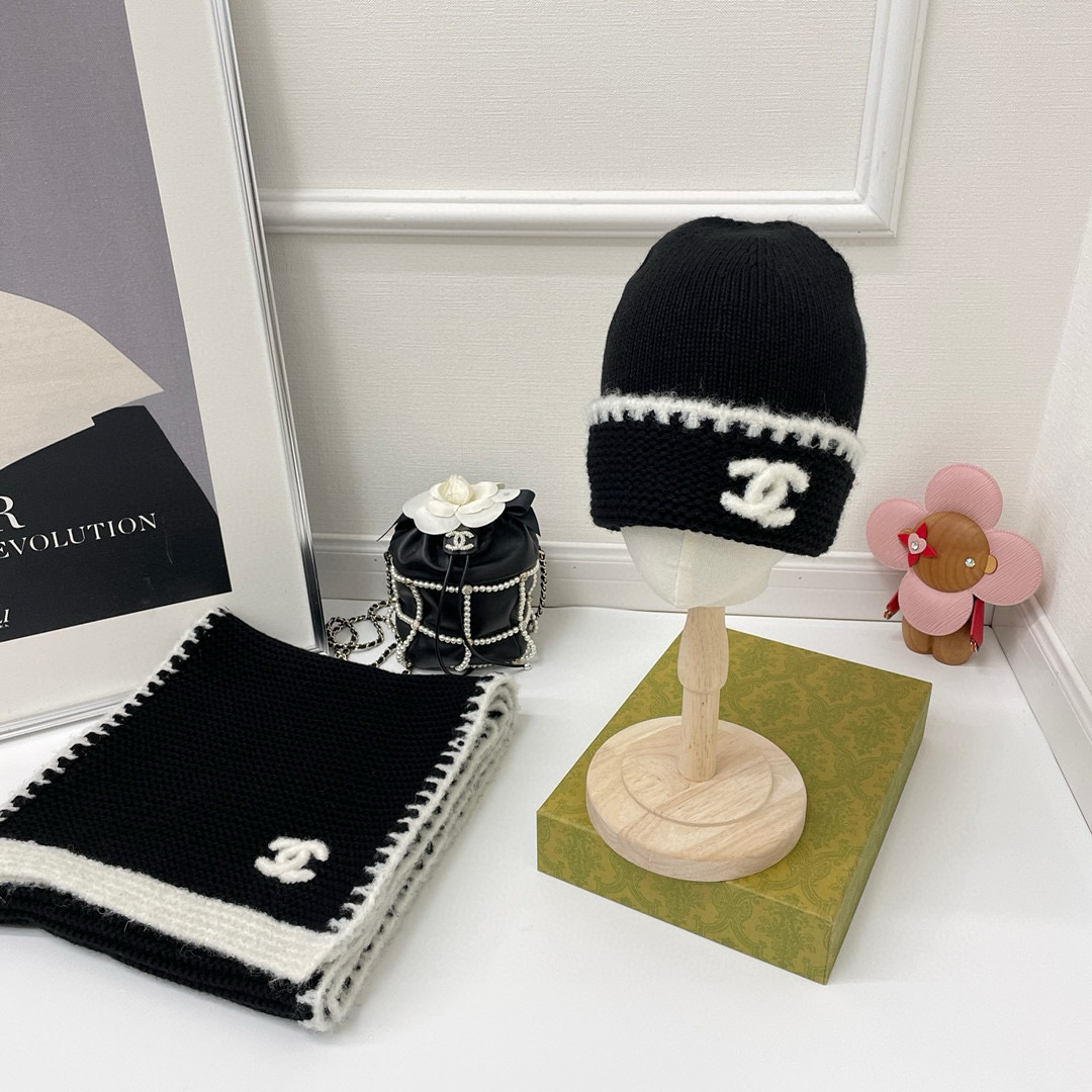 NIGO Chanel Women's Ladies Winter Cashmere Wool Hat Scarf Set Suit #nigo97382