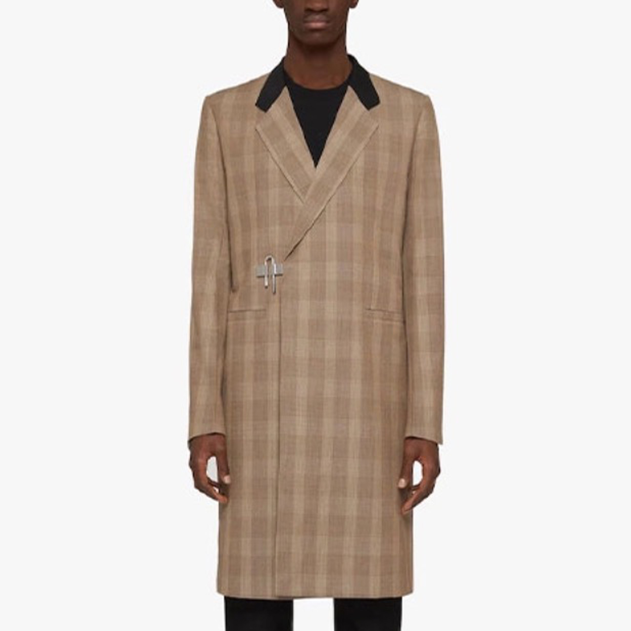 NIGO Givenchy Men's Spring And Autumn Blended Check Lapel U-Lock Button Closure Mid-Length Fitted Straight Coat Ngvp #nigo7244