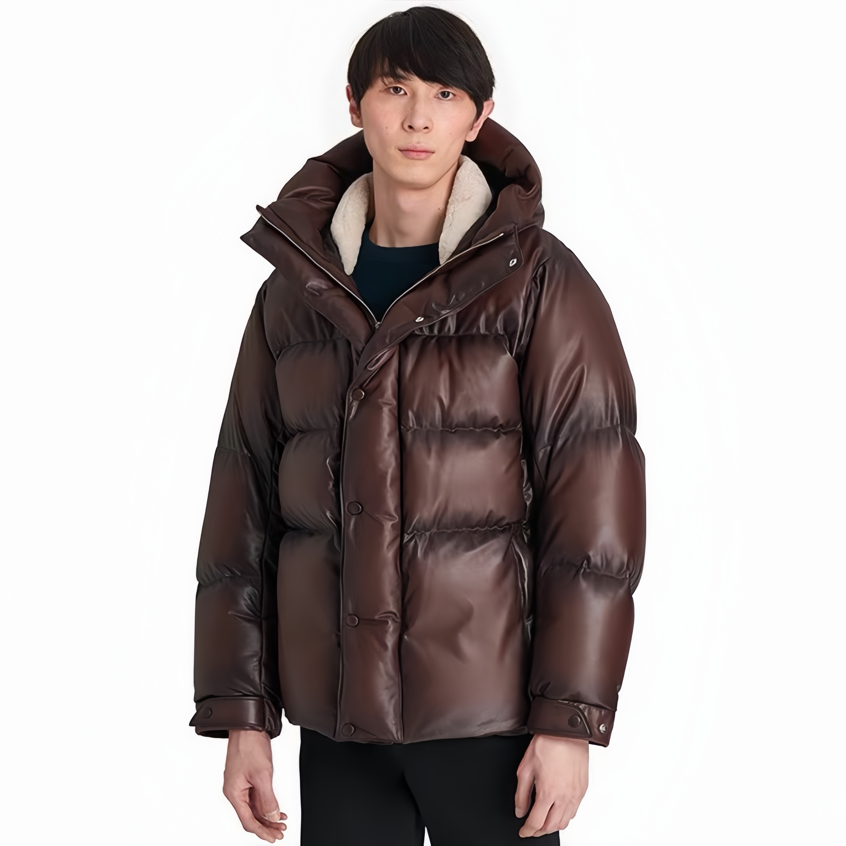 NIGO Berluti Men's Winter Solid Color Single Breasted Long Sleeve Hooded Leather Puffer Down Jacket Ngvp #nigo7215