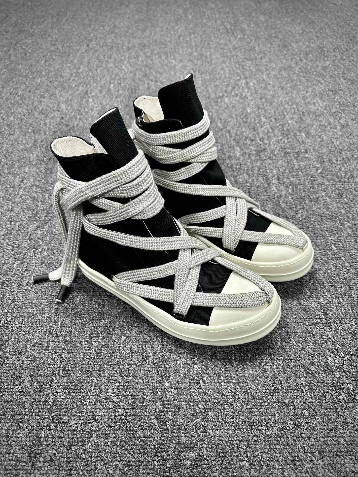 NIGO Rick Owens Men's Four Seasons Black Denim Cross Strap Round Toe High Top Zipper Fashion Comfortable Casual Board Shoes Ngvp #nigo7285