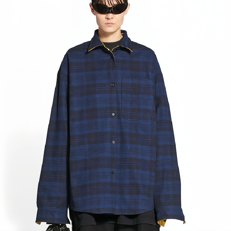 NIGO Balenciaga Men's Spring And Autumn Double Wear Single Breasted Polo Collar Long Sleeved Loose Plaid Shirt Top Ngvp #nigo7321