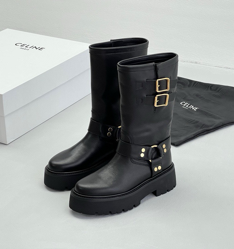 NIGO Celine Women's Bulky Mid Autumn And Winter Solid Color Fashion Round Toe Motorcycle Comfortable Cowhide Short Boots Shoes Ngvp #nigo6954